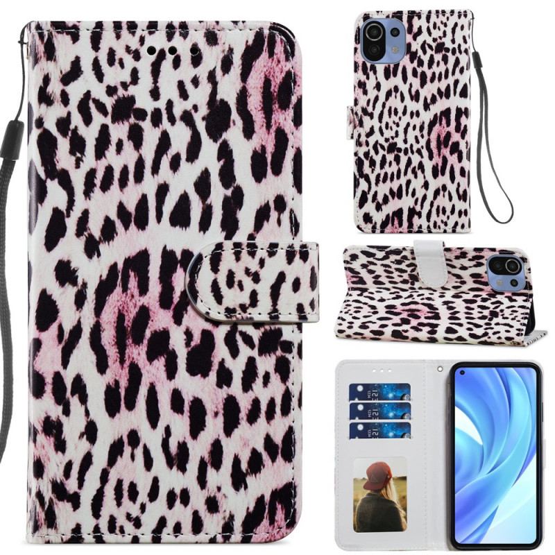 Capa Flip Para Xiaomi Mi 11 Lite 4G / 5G / 5G NE Estampa De Leopardo