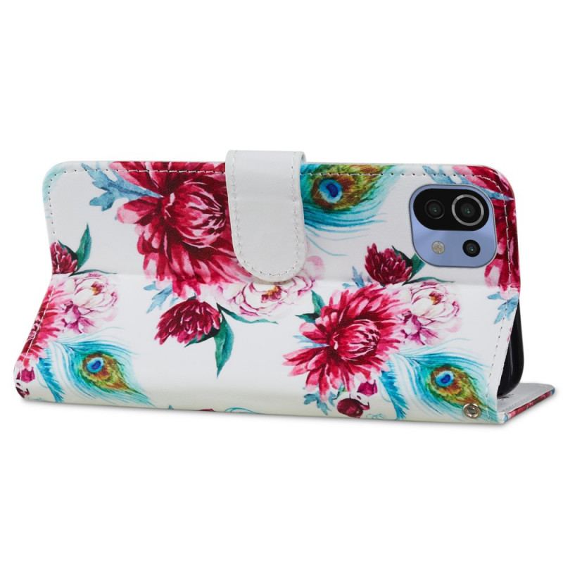 Capa Flip Para Xiaomi Mi 11 Lite 4G / 5G / 5G NE Flores Intensas