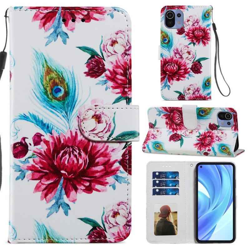 Capa Flip Para Xiaomi Mi 11 Lite 4G / 5G / 5G NE Flores Intensas