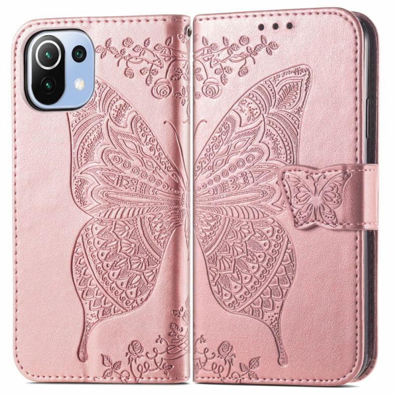 Capa Flip Para Xiaomi Mi 11 Lite 4G / 5G / 5G NE Meia Borboleta Asteca