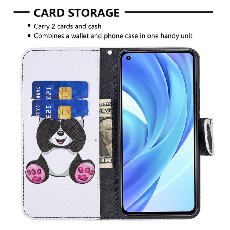 Capa Flip Para Xiaomi Mi 11 Lite 4G / 5G / 5G NE Panda Divertido