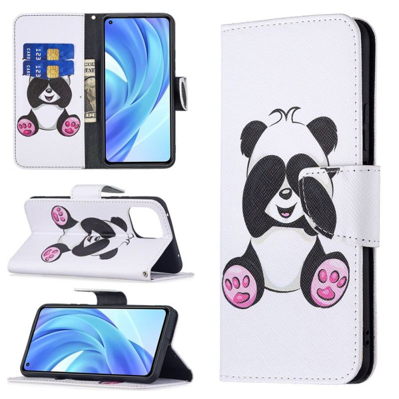 Capa Flip Para Xiaomi Mi 11 Lite 4G / 5G / 5G NE Panda Divertido