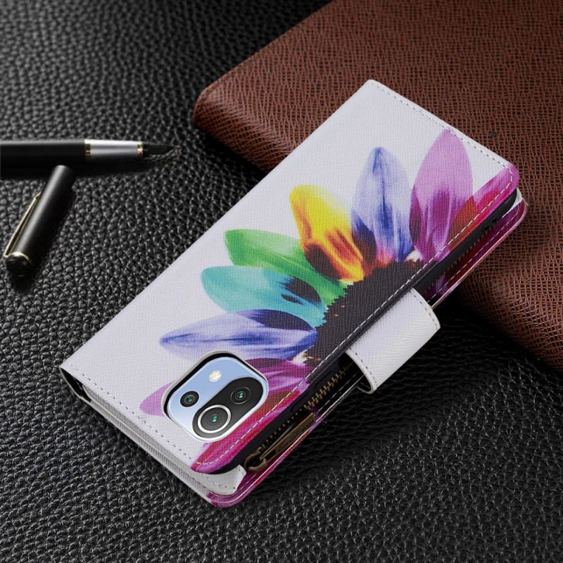 Capa Folio Para Xiaomi Mi 11 Lite 4G / 5G / 5G NE Bolso Com Zíper De Flores Coloridas