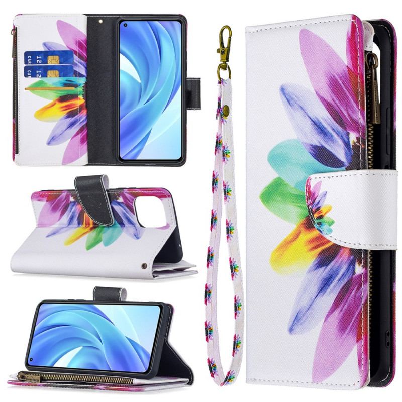 Capa Folio Para Xiaomi Mi 11 Lite 4G / 5G / 5G NE Bolso Com Zíper De Flores Coloridas