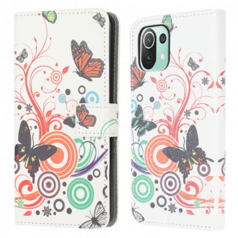 Capa Folio Para Xiaomi Mi 11 Lite 4G / 5G / 5G NE Borboletas E Flores