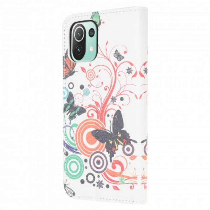 Capa Folio Para Xiaomi Mi 11 Lite 4G / 5G / 5G NE Borboletas E Flores