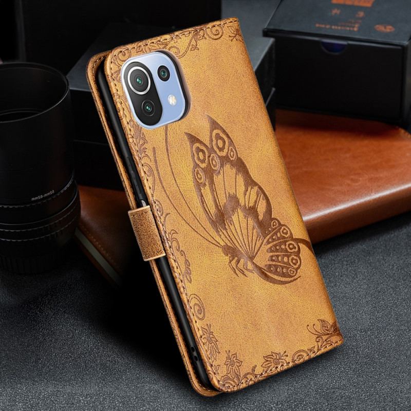 Capa Folio Para Xiaomi Mi 11 Lite 4G / 5G / 5G NE De Cordão Borboleta De Tiras Barroca