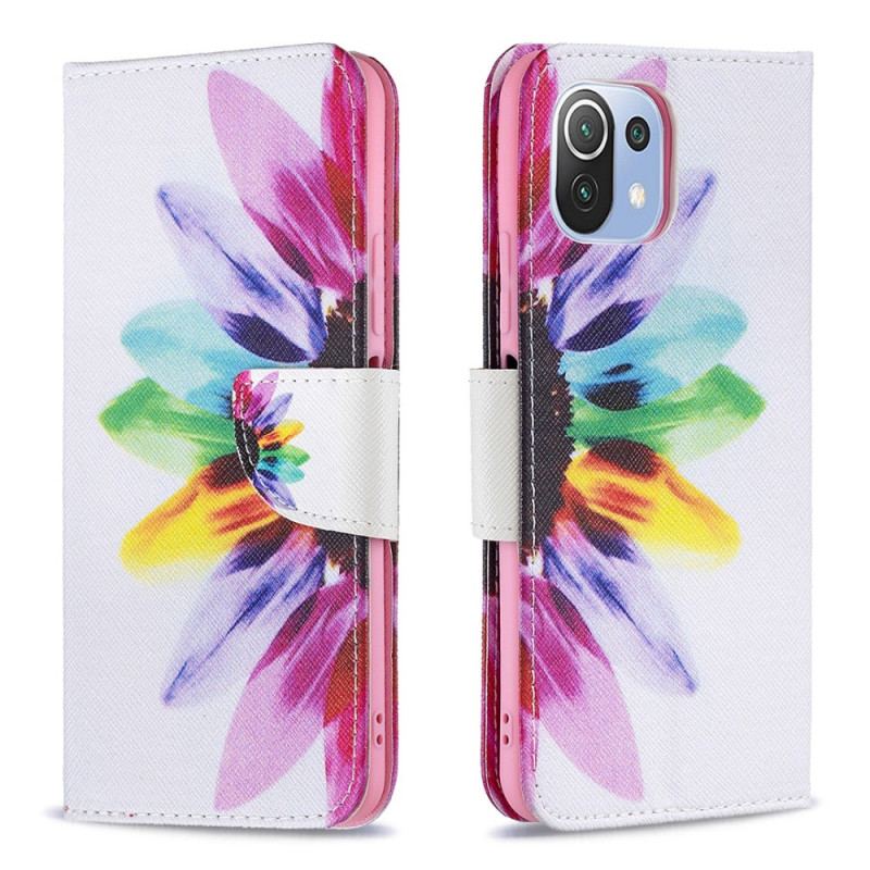 Capa Folio Para Xiaomi Mi 11 Lite 4G / 5G / 5G NE Flor Aquarela