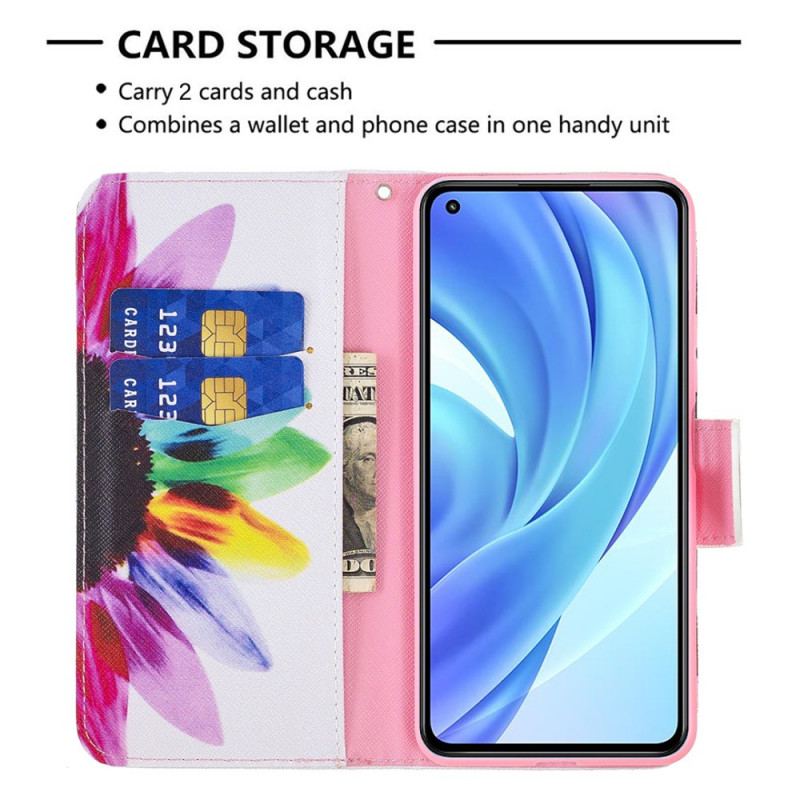 Capa Folio Para Xiaomi Mi 11 Lite 4G / 5G / 5G NE Flor Aquarela