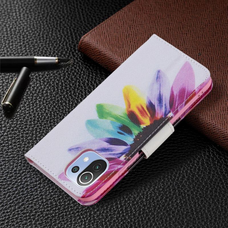 Capa Folio Para Xiaomi Mi 11 Lite 4G / 5G / 5G NE Flor Aquarela