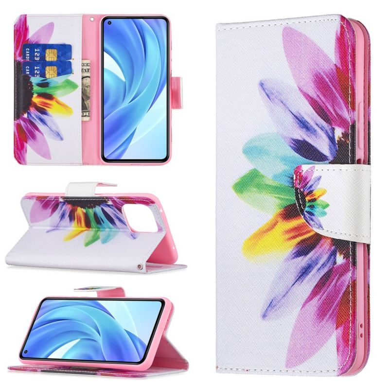 Capa Folio Para Xiaomi Mi 11 Lite 4G / 5G / 5G NE Flor Aquarela