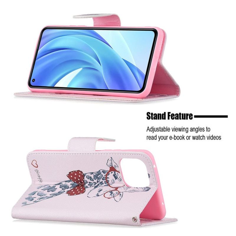 Capa Folio Para Xiaomi Mi 11 Lite 4G / 5G / 5G NE Girafa Inteligente