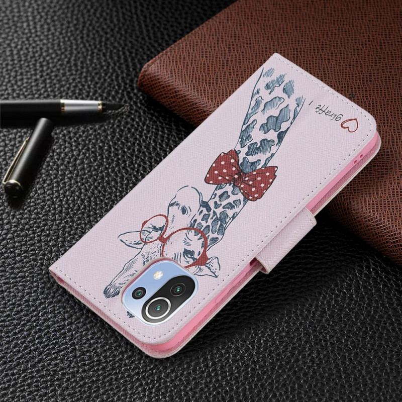 Capa Folio Para Xiaomi Mi 11 Lite 4G / 5G / 5G NE Girafa Inteligente