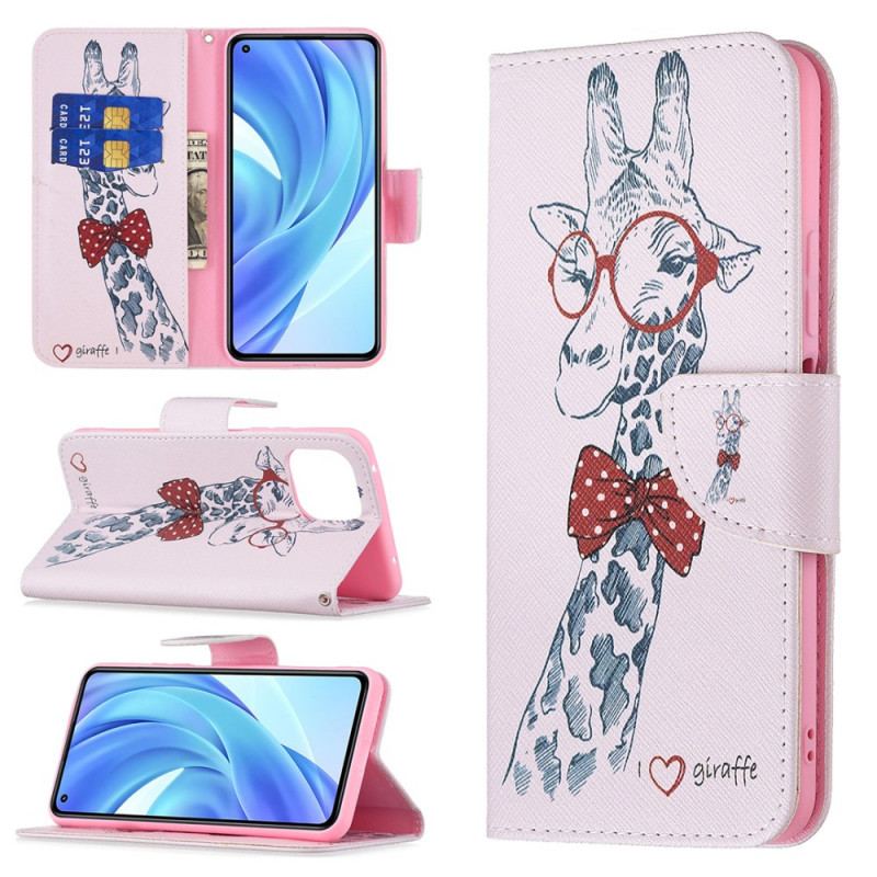 Capa Folio Para Xiaomi Mi 11 Lite 4G / 5G / 5G NE Girafa Inteligente