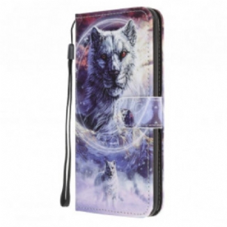 Capa Folio Para Xiaomi Mi 11 Lite 4G / 5G / 5G NE Lobo No Inverno