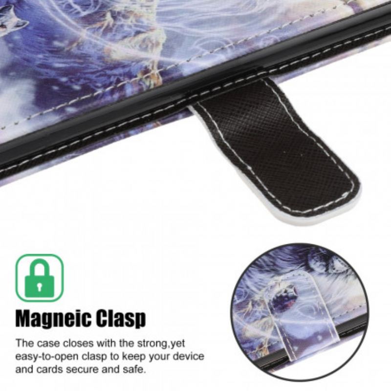 Capa Folio Para Xiaomi Mi 11 Lite 4G / 5G / 5G NE Lobo No Inverno