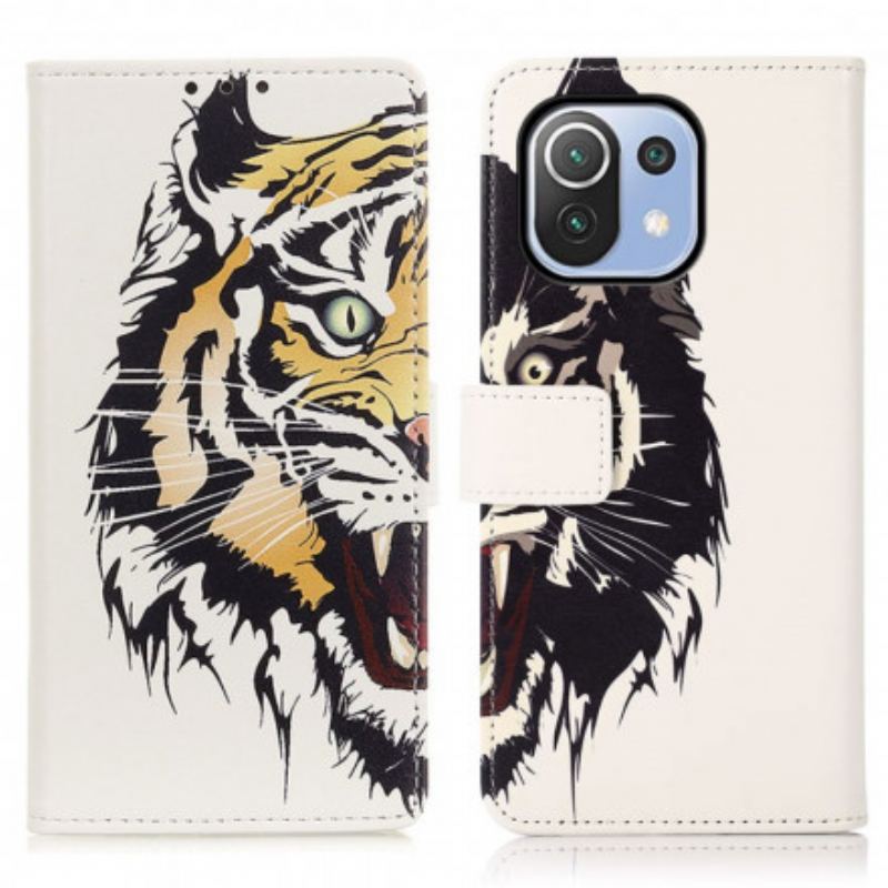 Capa Folio Para Xiaomi Mi 11 Lite 4G / 5G / 5G NE Tigre Feroz