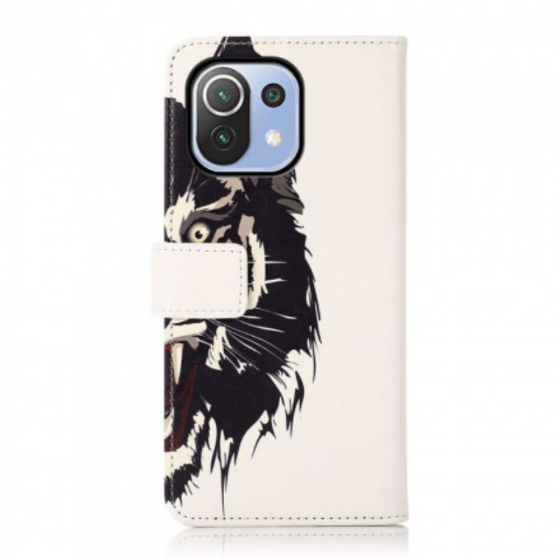 Capa Folio Para Xiaomi Mi 11 Lite 4G / 5G / 5G NE Tigre Feroz