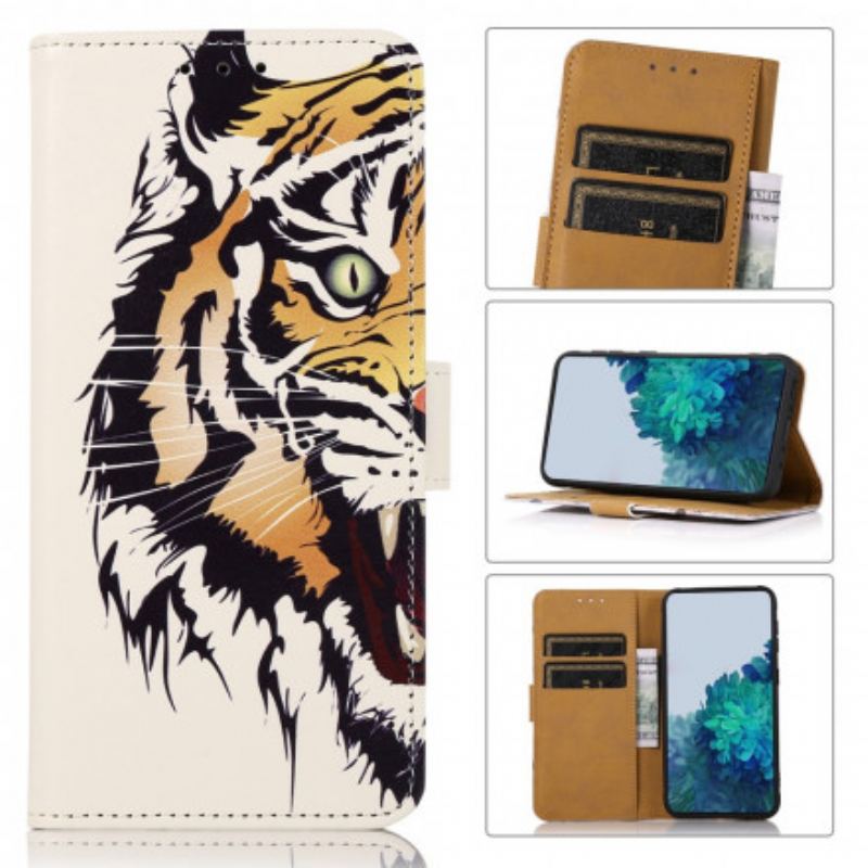 Capa Folio Para Xiaomi Mi 11 Lite 4G / 5G / 5G NE Tigre Feroz