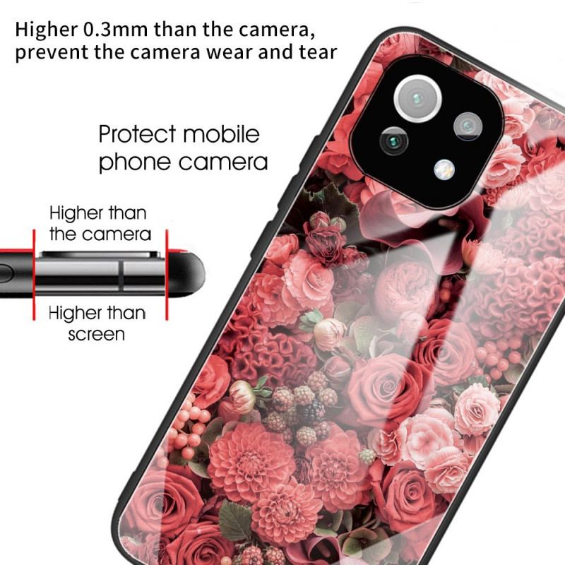 Capa Para Xiaomi Mi 11 Lite 4G / 5G / 5G NE Rose Flowers Vidro Temperado