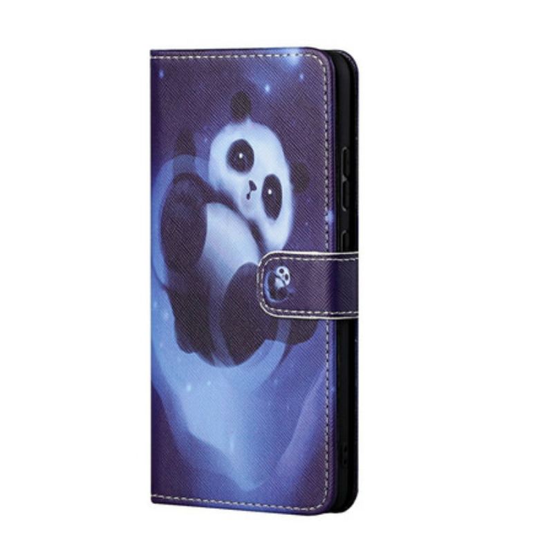 Capa De Couro Para Poco M3 Pro 5G De Cordão Espaço Panda Com Lanyard