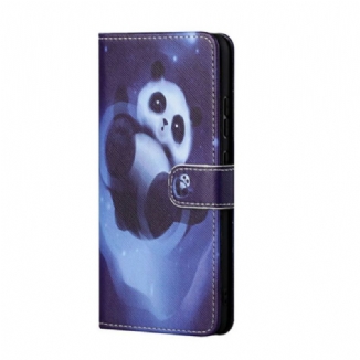 Capa De Couro Para Poco M3 Pro 5G De Cordão Espaço Panda Com Lanyard