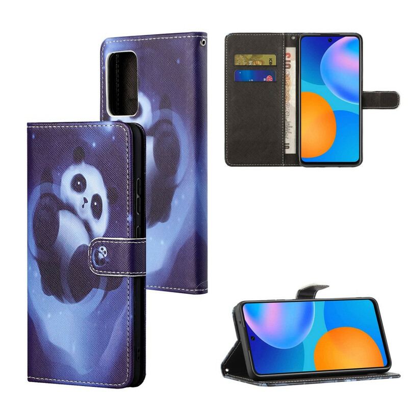 Capa De Couro Para Poco M3 Pro 5G De Cordão Espaço Panda Com Lanyard