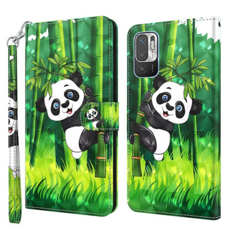 Capa De Couro Para Poco M3 Pro 5G Panda E Bambu