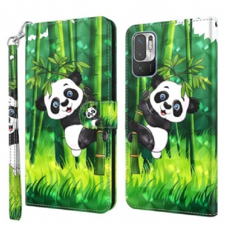 Capa De Couro Para Poco M3 Pro 5G Panda E Bambu