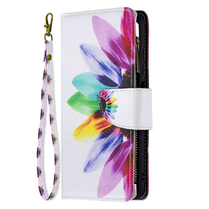 Capa Em Pele Para Poco M3 Pro 5G Bolso Com Zíper Flor