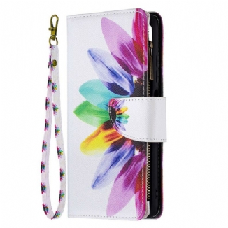 Capa Em Pele Para Poco M3 Pro 5G Bolso Com Zíper Flor