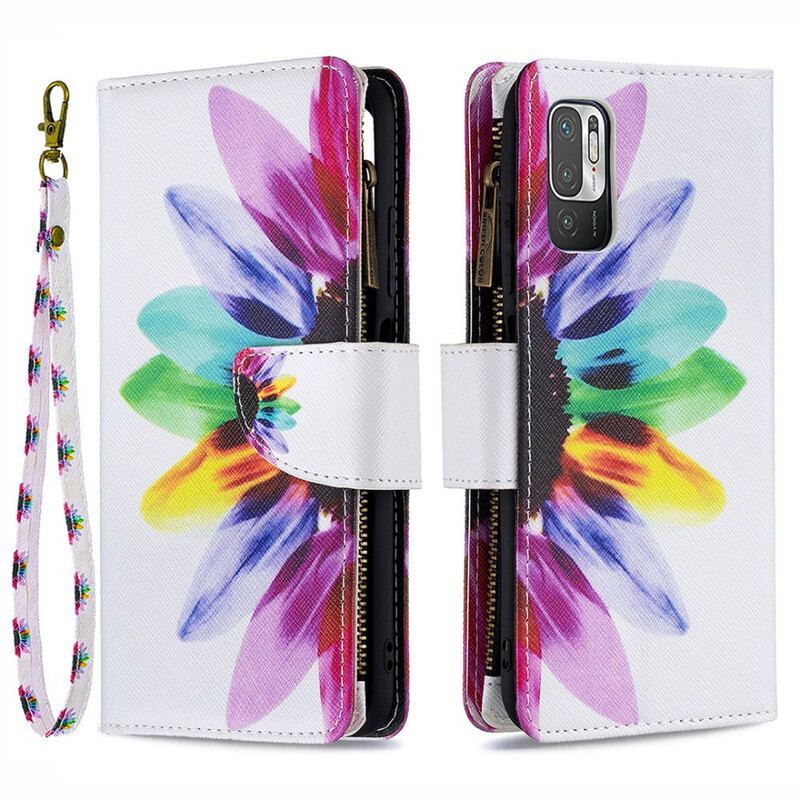 Capa Em Pele Para Poco M3 Pro 5G Bolso Com Zíper Flor