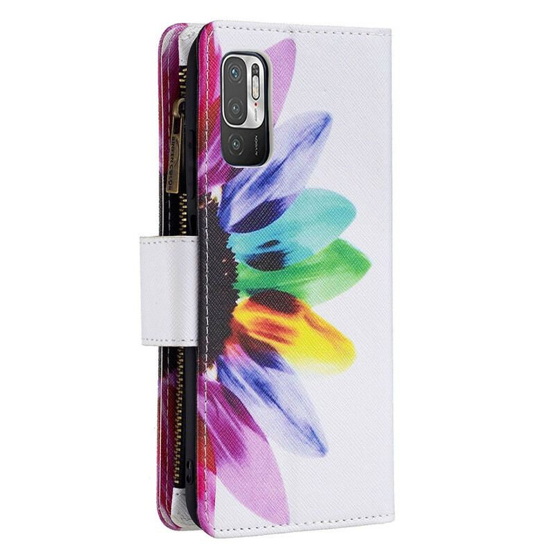 Capa Em Pele Para Poco M3 Pro 5G Bolso Com Zíper Flor