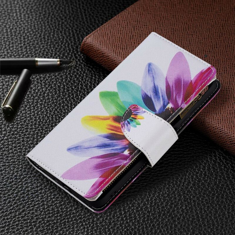 Capa Em Pele Para Poco M3 Pro 5G Bolso Com Zíper Flor