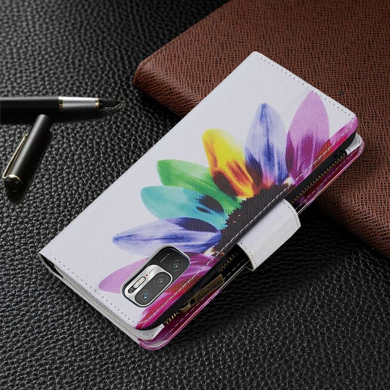 Capa Em Pele Para Poco M3 Pro 5G Bolso Com Zíper Flor