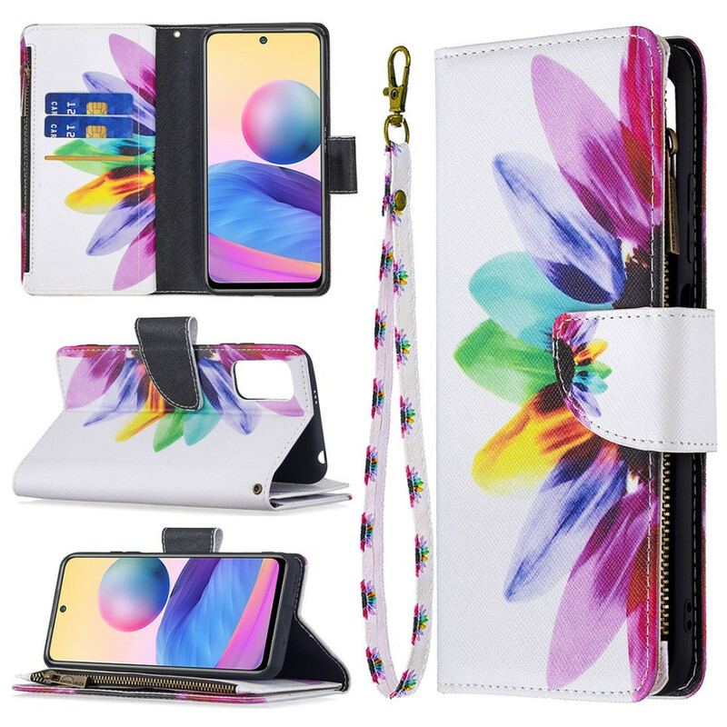 Capa Em Pele Para Poco M3 Pro 5G Bolso Com Zíper Flor