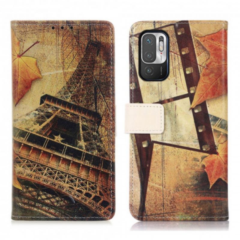 Capa Flip Para Poco M3 Pro 5G Torre Eiffel No Outono