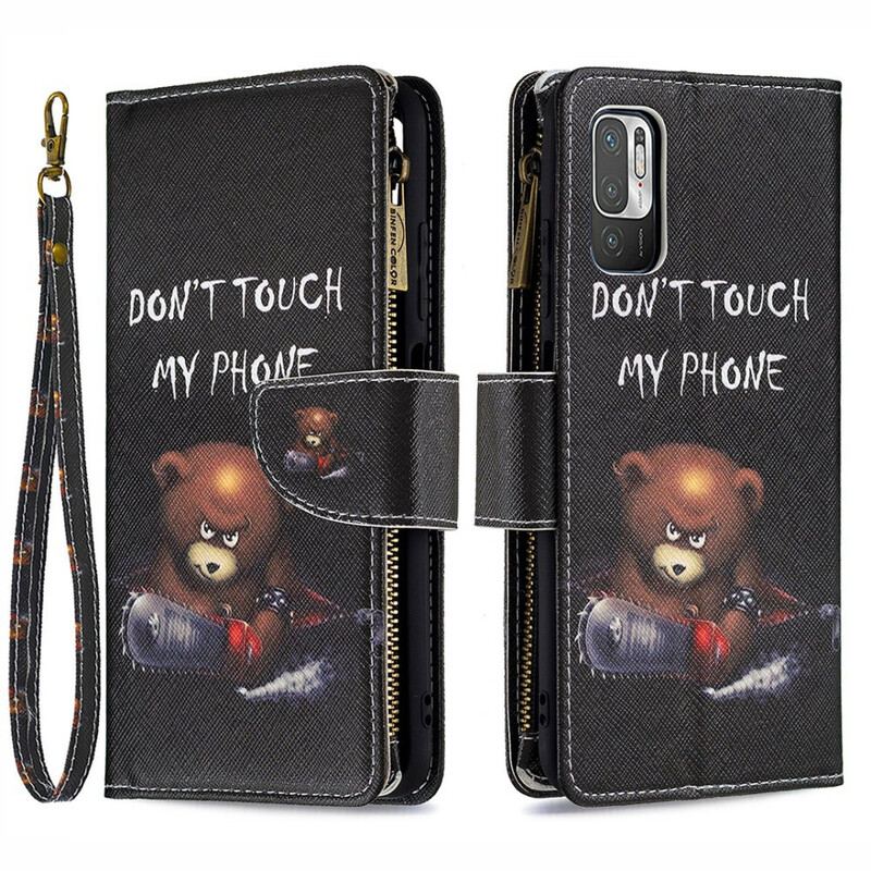 Capa Flip Para Poco M3 Pro 5G Urso De Bolso Com Zíper