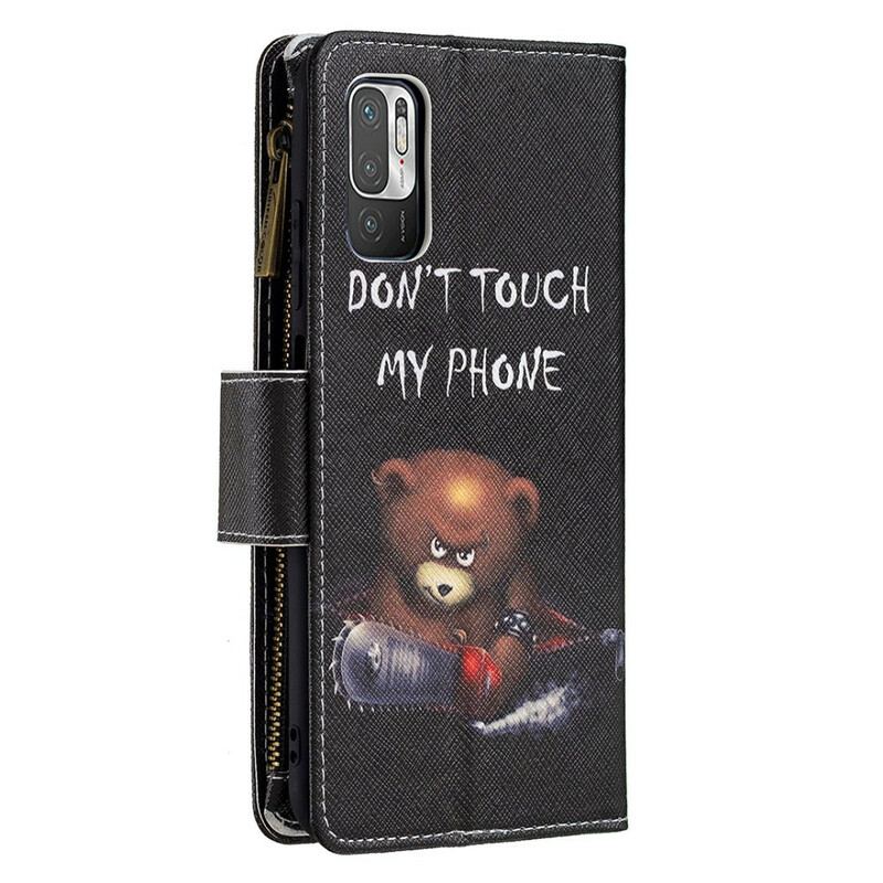 Capa Flip Para Poco M3 Pro 5G Urso De Bolso Com Zíper