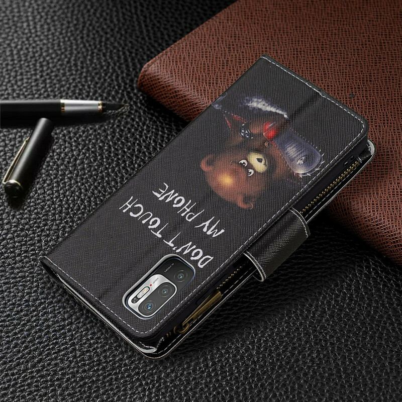 Capa Flip Para Poco M3 Pro 5G Urso De Bolso Com Zíper