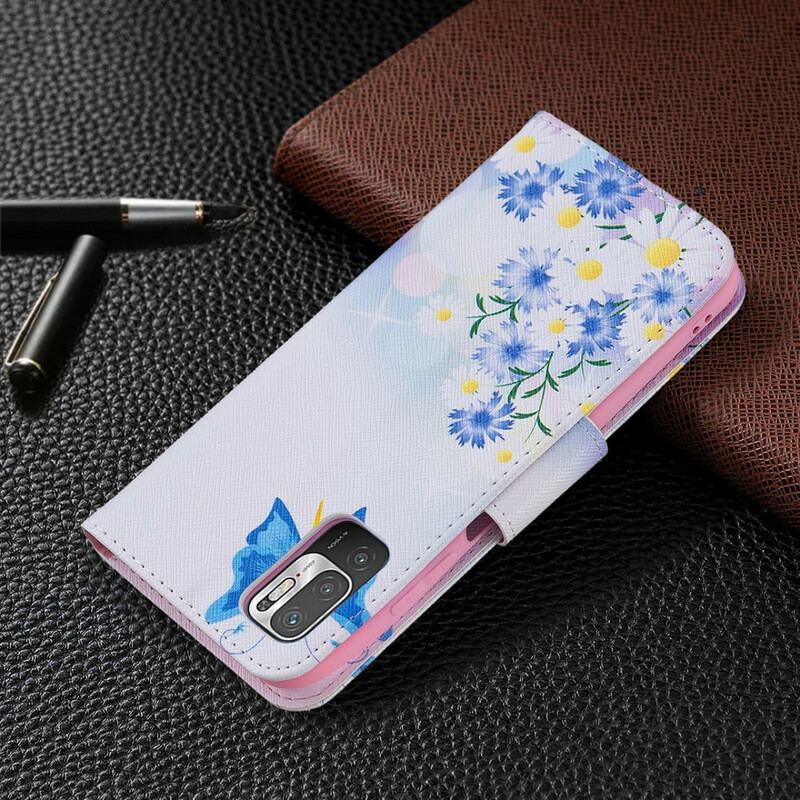 Capa Folio Para Poco M3 Pro 5G Borboletas E Flores