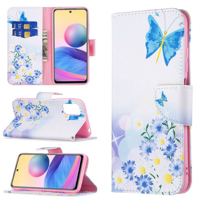 Capa Folio Para Poco M3 Pro 5G Borboletas E Flores