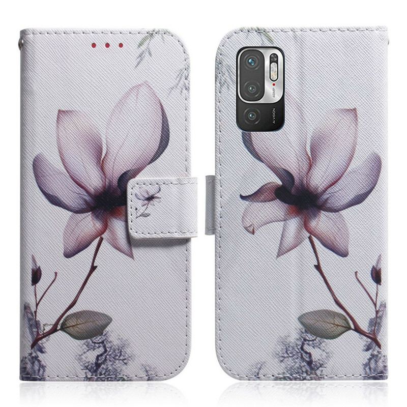 Capa Folio Para Poco M3 Pro 5G Flor Rosa Empoeirado