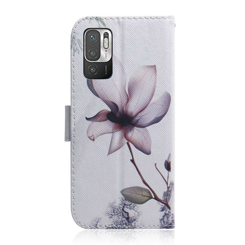 Capa Folio Para Poco M3 Pro 5G Flor Rosa Empoeirado