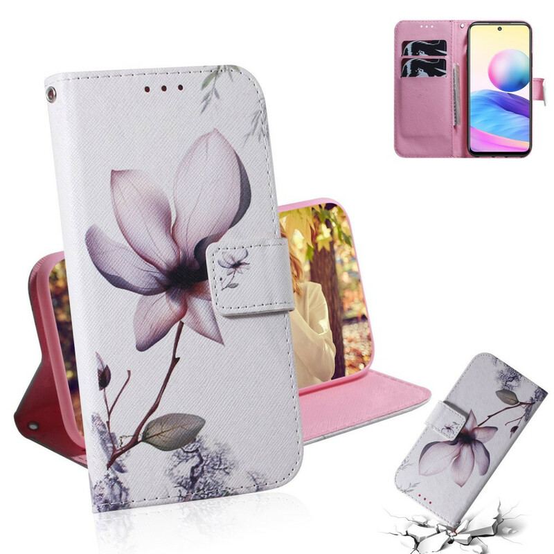 Capa Folio Para Poco M3 Pro 5G Flor Rosa Empoeirado