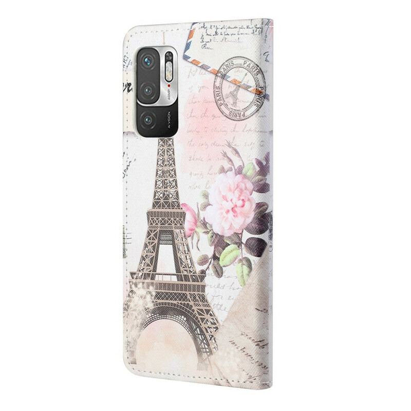 Capa Folio Para Poco M3 Pro 5G Torre Eiffel Retrô