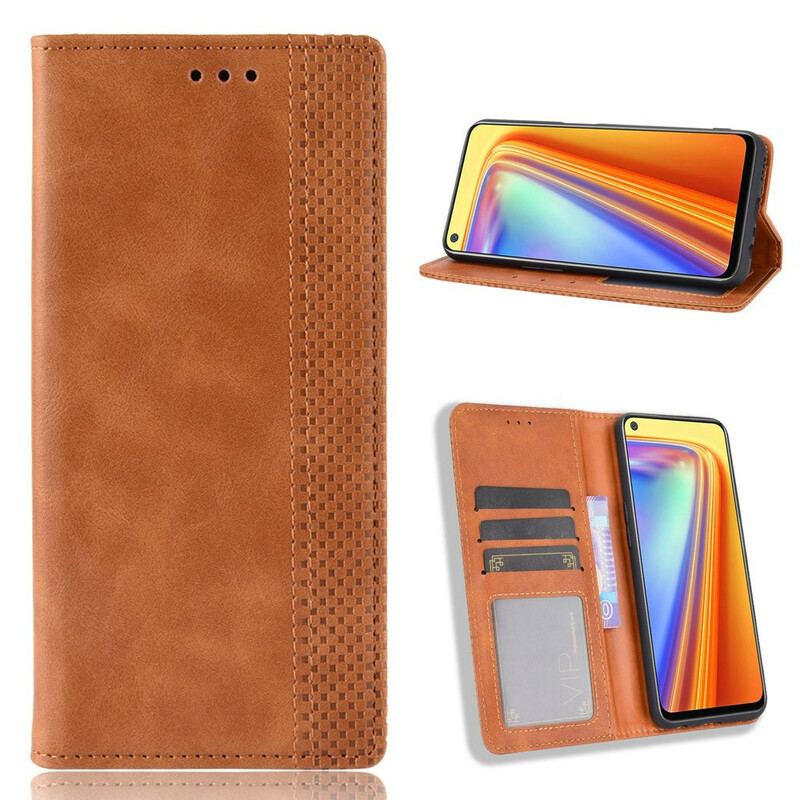 Capa De Celular Para Realme 7 Flip Efeito Couro Vintage Estilizado