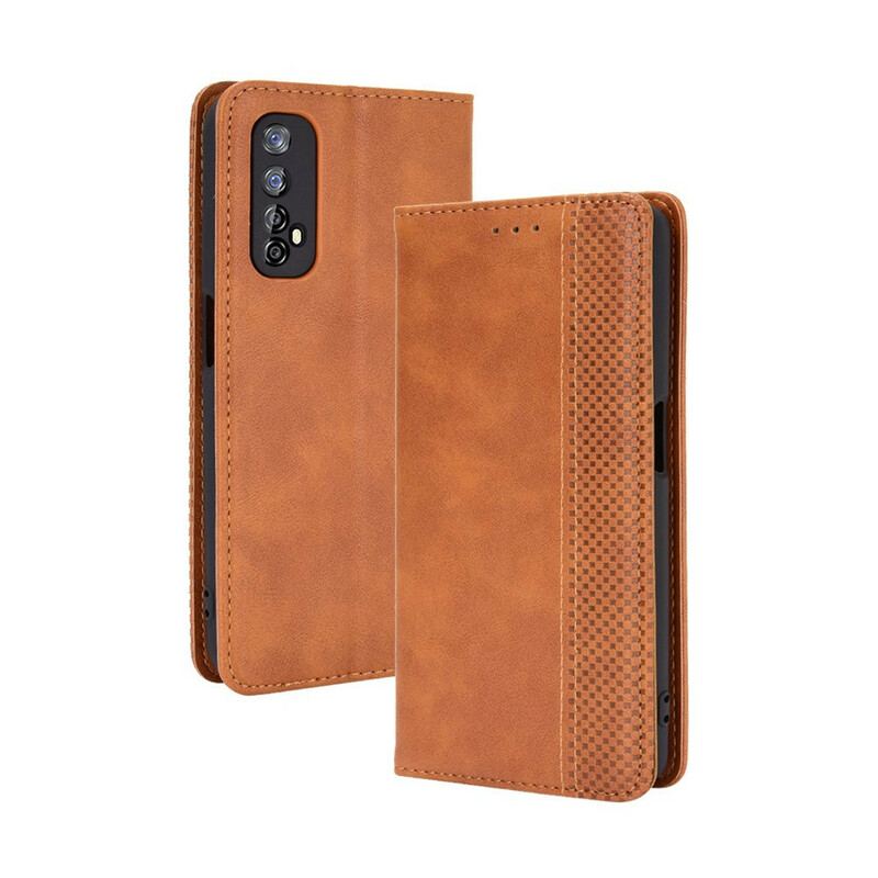 Capa De Celular Para Realme 7 Flip Efeito Couro Vintage Estilizado