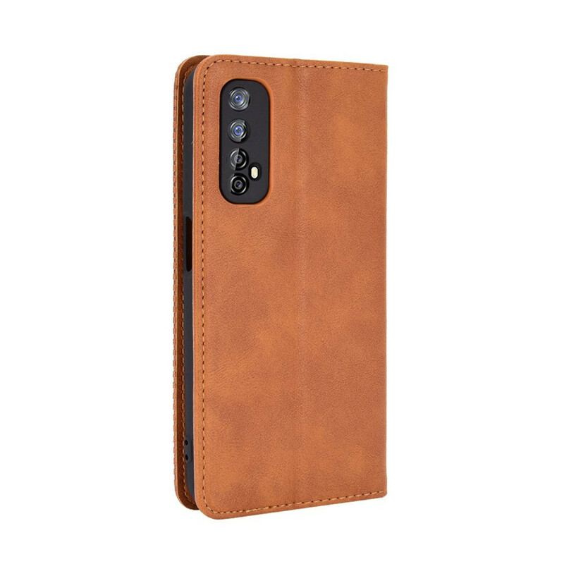 Capa De Celular Para Realme 7 Flip Efeito Couro Vintage Estilizado