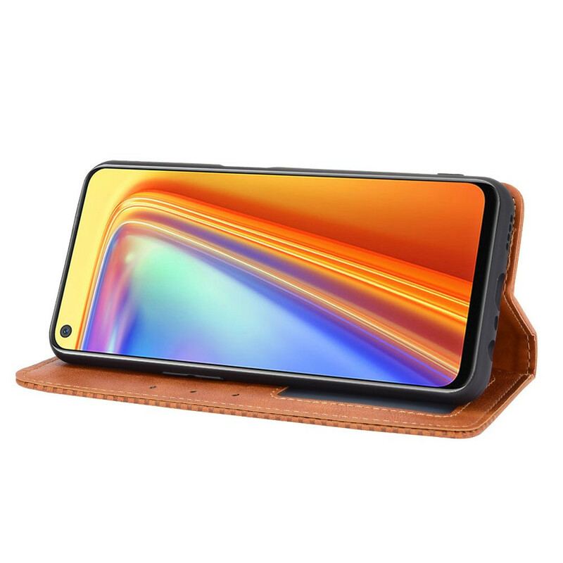 Capa De Celular Para Realme 7 Flip Efeito Couro Vintage Estilizado